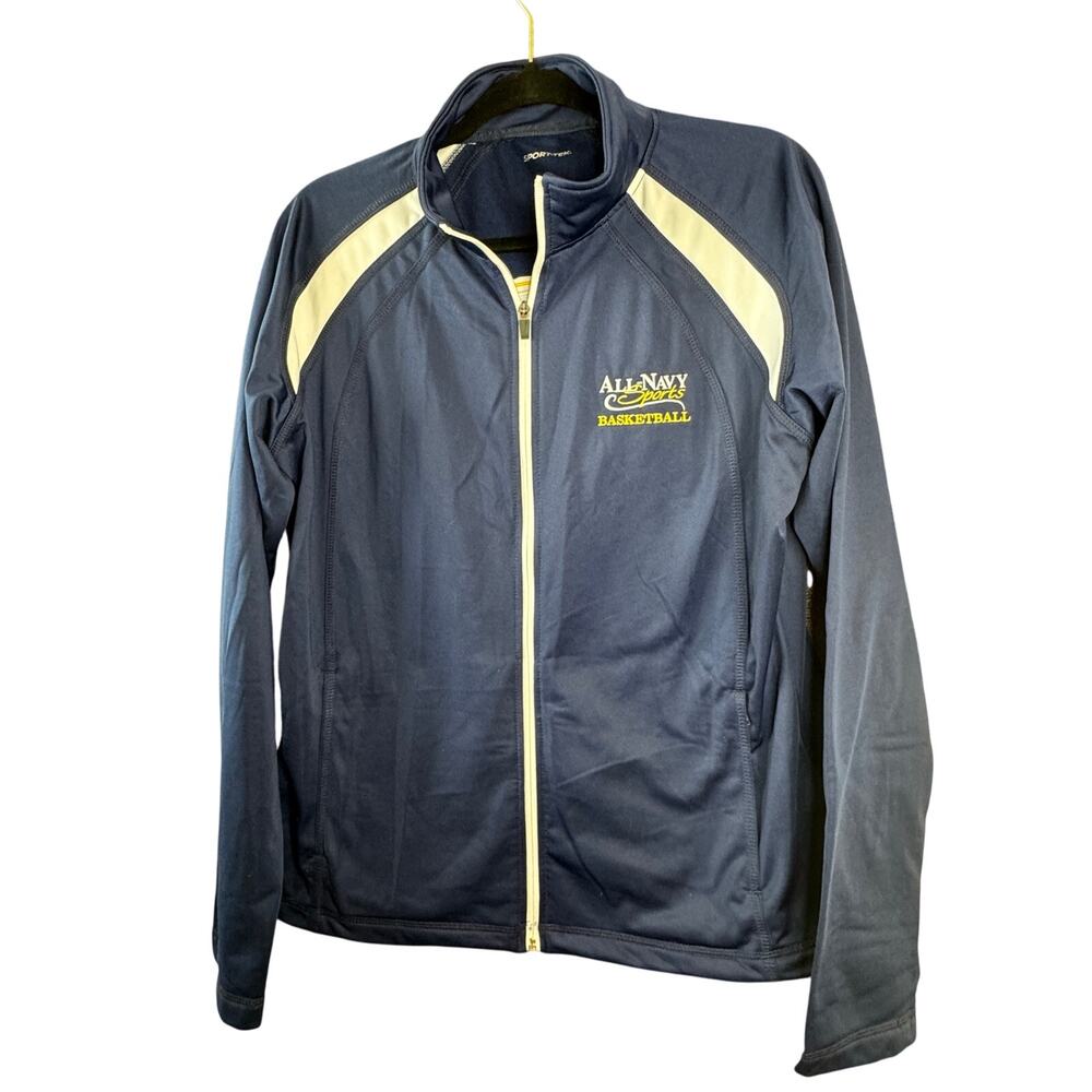 All Navy Sports Basketball Long Sleeve Zip Up Jacket w/Pockets Ladies XL